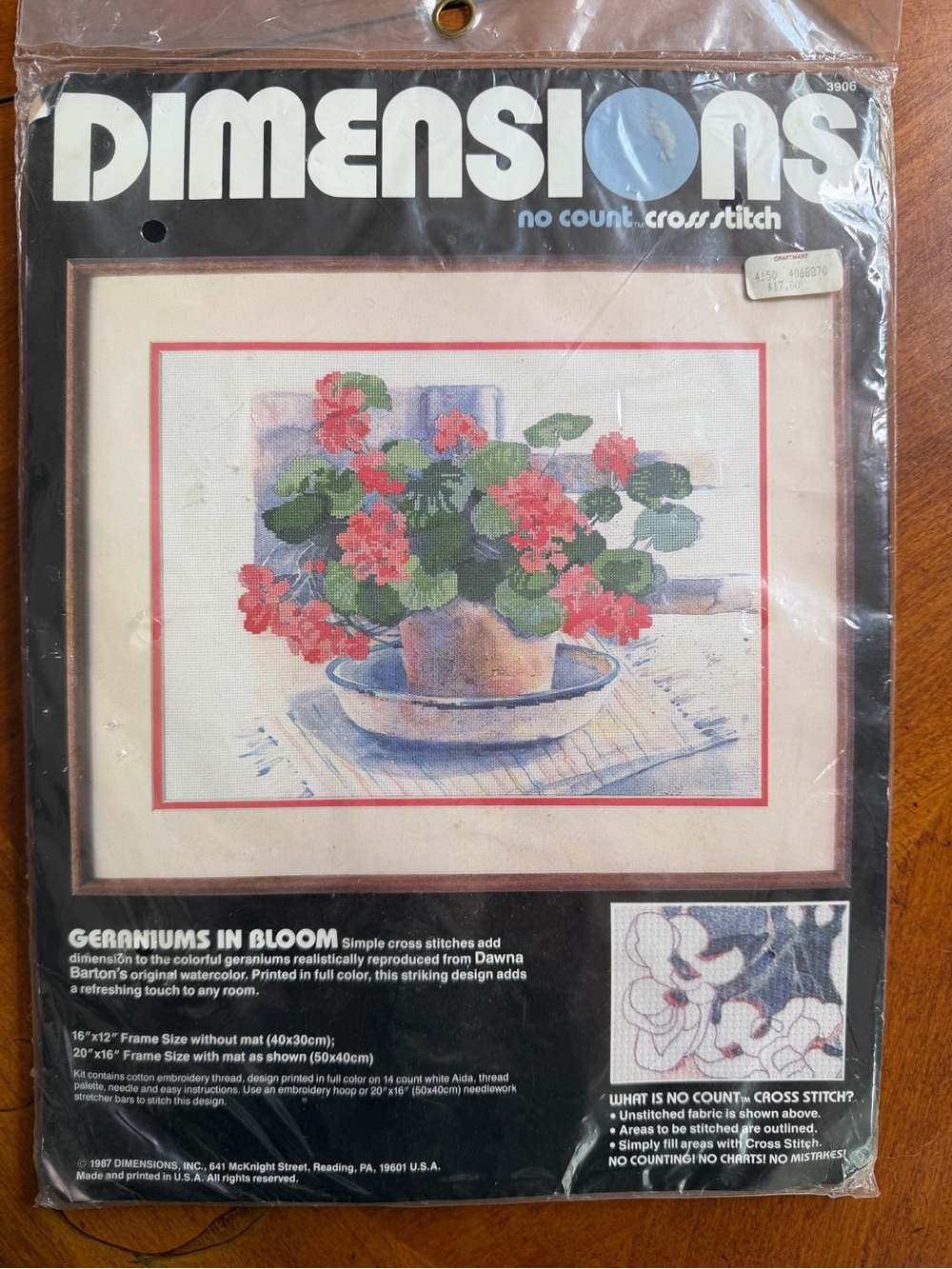 Dimensions Geraniums in Bloom No Count Cross-Stitch Kit - Red/Green